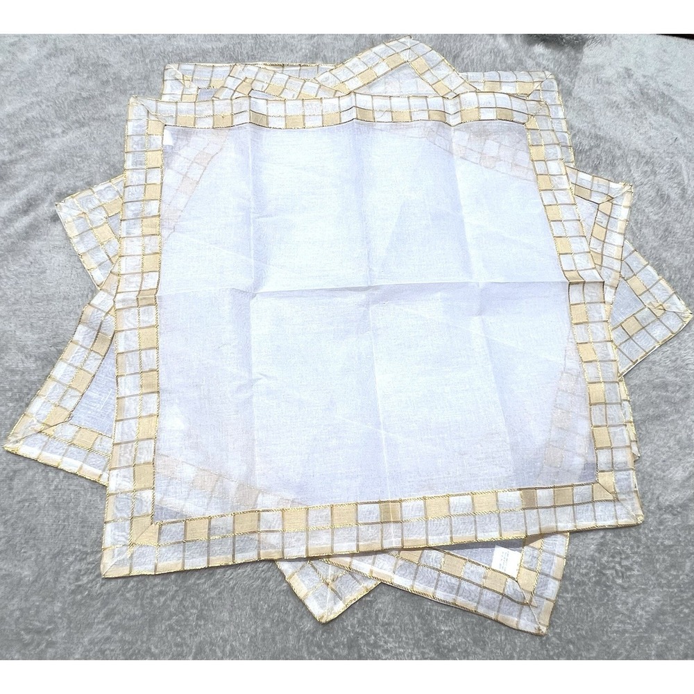 4 - Impressions India Silk Metallic Trim Cotton Napkins 18 x 18 Gold Sheer READ